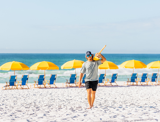 staff setting up beachchairs