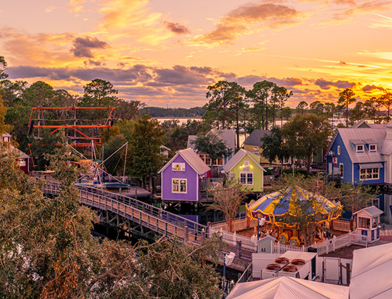 The Village of Baytowne Wharf at sunset