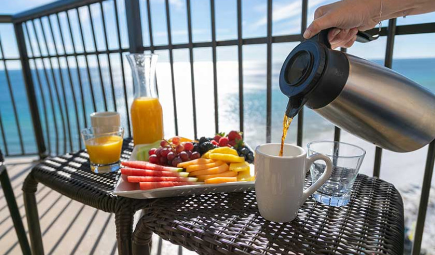 Inroom dining at hilton sandestin beach over looking the water